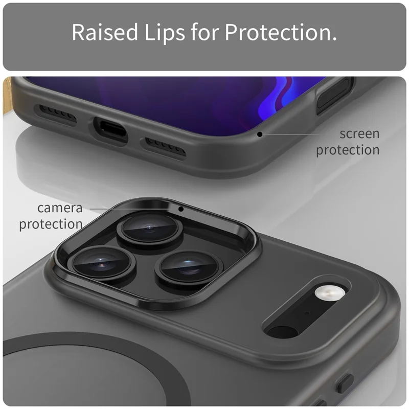 For iPhone 17 Pro Max Case Compatible with MagSafe TPU + PC Matte Translucent Phone Back Cover - Black