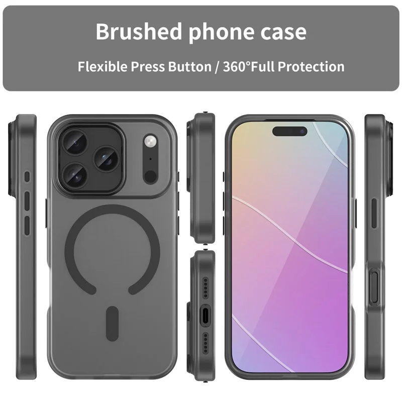 For iPhone 17 Pro Case Compatible with MagSafe TPU + PC Matte Translucent Phone Back Cover - Black