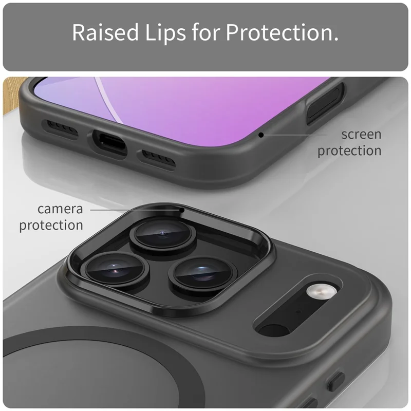 For iPhone 17 Pro Case Compatible with MagSafe TPU + PC Matte Translucent Phone Back Cover - Black
