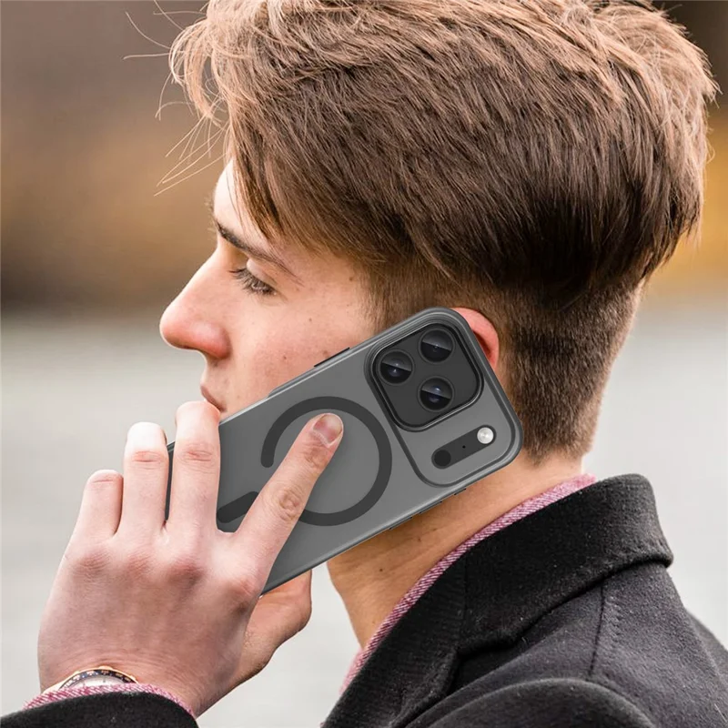 For iPhone 17 Pro Case Compatible with MagSafe TPU + PC Matte Translucent Phone Back Cover - Black