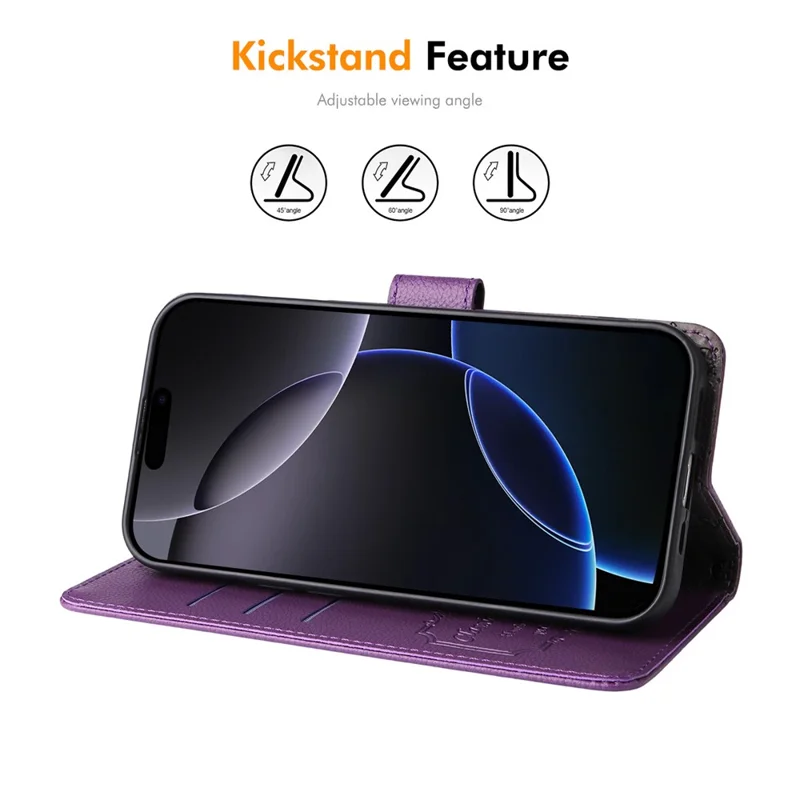 ENKAY HAT PRINCE For iPhone 16 Pro Max Wallet Case with Strap RFID Blocking Leather Stand Phone Cover - Purple