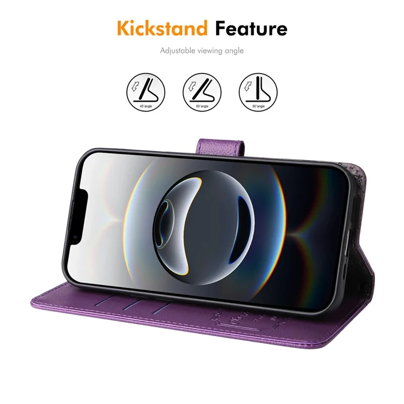 ENKAY HAT PRINCE For iPhone 16e Wallet Case with Strap RFID Blocking Leather Stand Phone Cover - Purple