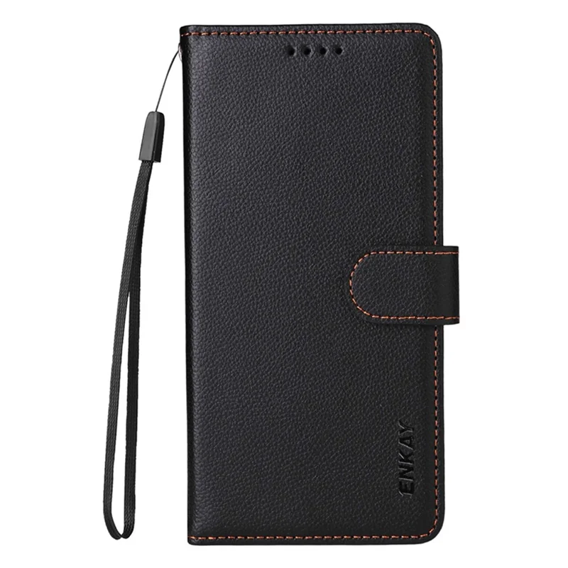 ENKAY HAT PRINCE For iPhone 17 Pro Max Wallet Case with Strap RFID Blocking Leather Stand Phone Cover - Black