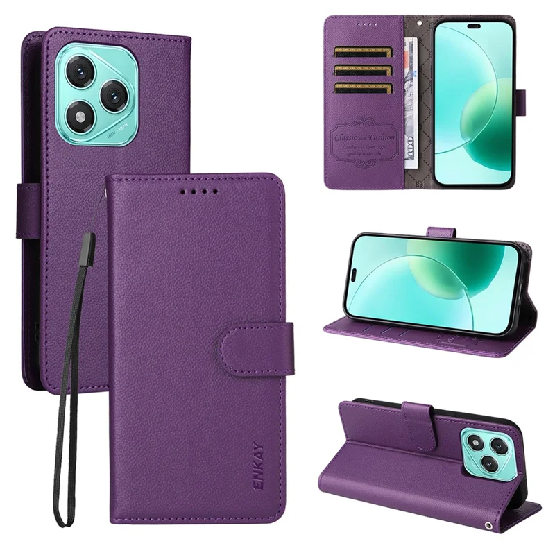 ENKAY HAT PRINCE Funda tipo cartera para Honor 400 Lite 5G con correa, bloqueo RFID, soporte de cuero - Color morado
