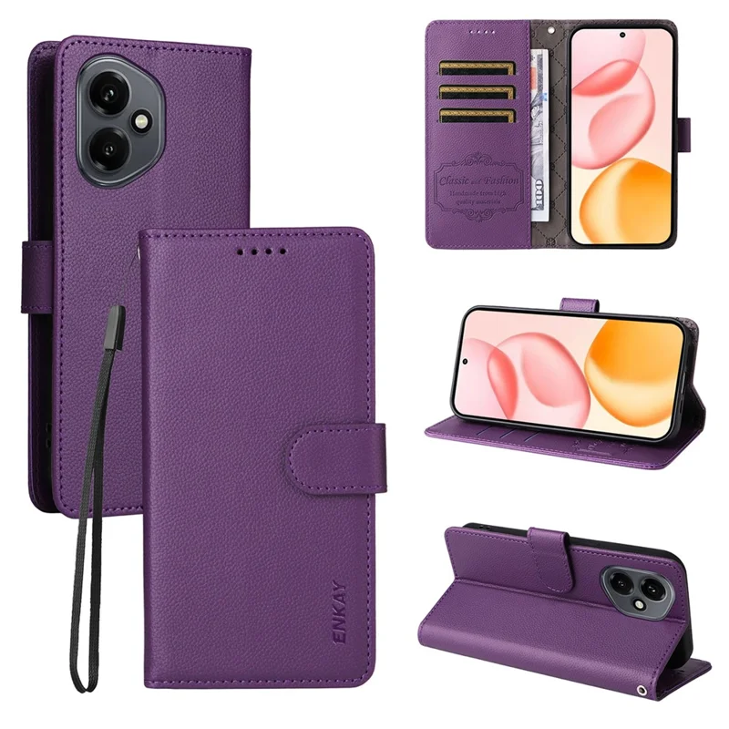 ENKAY HAT PRINCE Pour Honor 400 5G (Global) Étui Portefeuille avec Sangle Blocage RFID en Cuir Support Housse de Téléphone - Violet