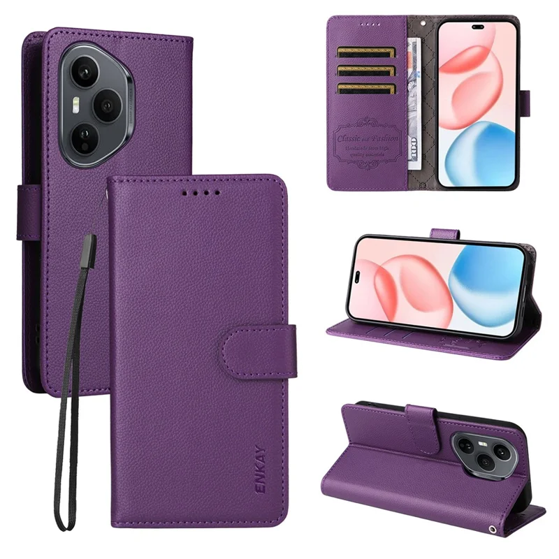 ENKAY HAT PRINCE Para Honor 400 Pro 5G (Global) Funda Cartera con Correa Bloqueo RFID de Cuero con Soporte para Teléfono - Morado