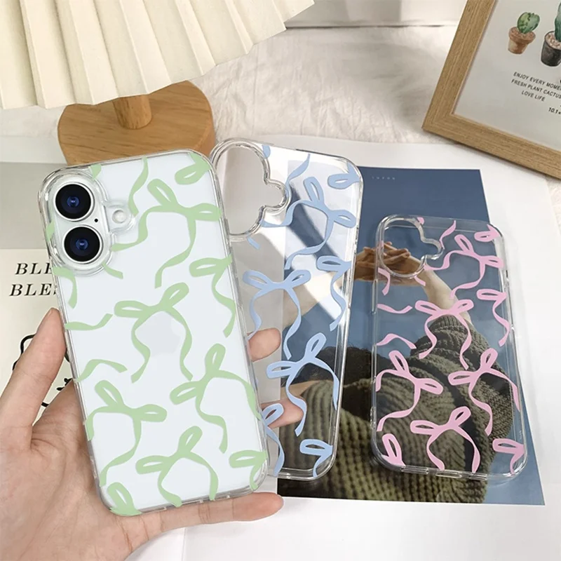For iPhone 16 Case Butterfly Pattern Soft TPU Protective Clear Cover - Pink
