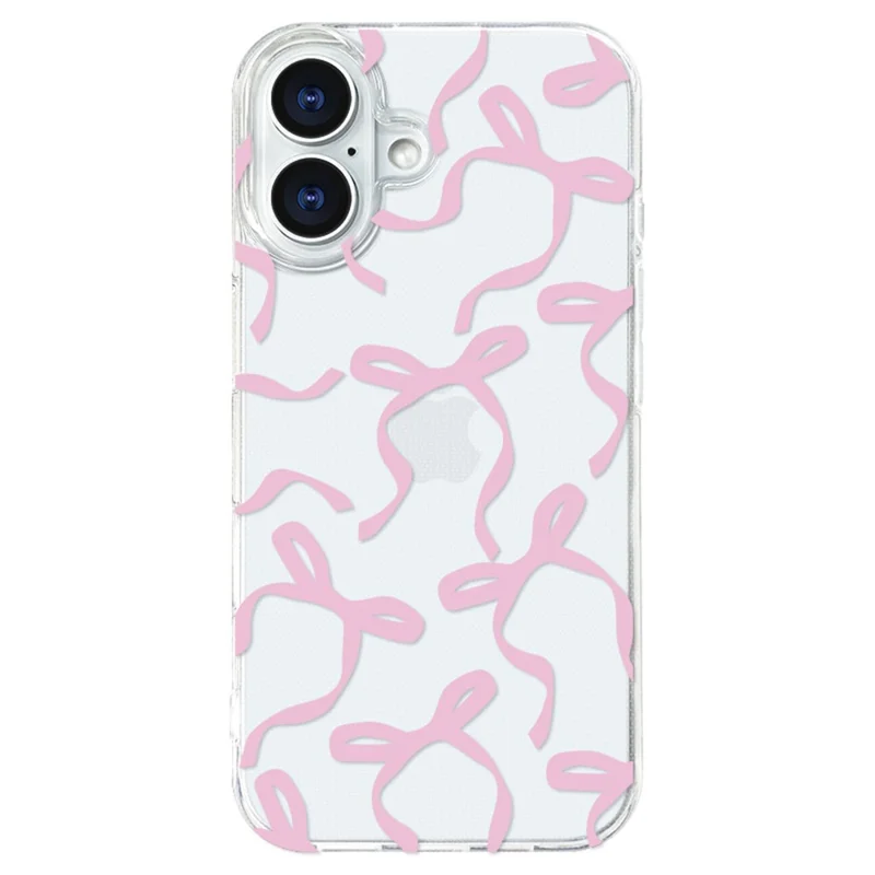 For iPhone 16 Plus Case Butterfly Pattern Soft TPU Protective Clear Cover - Pink
