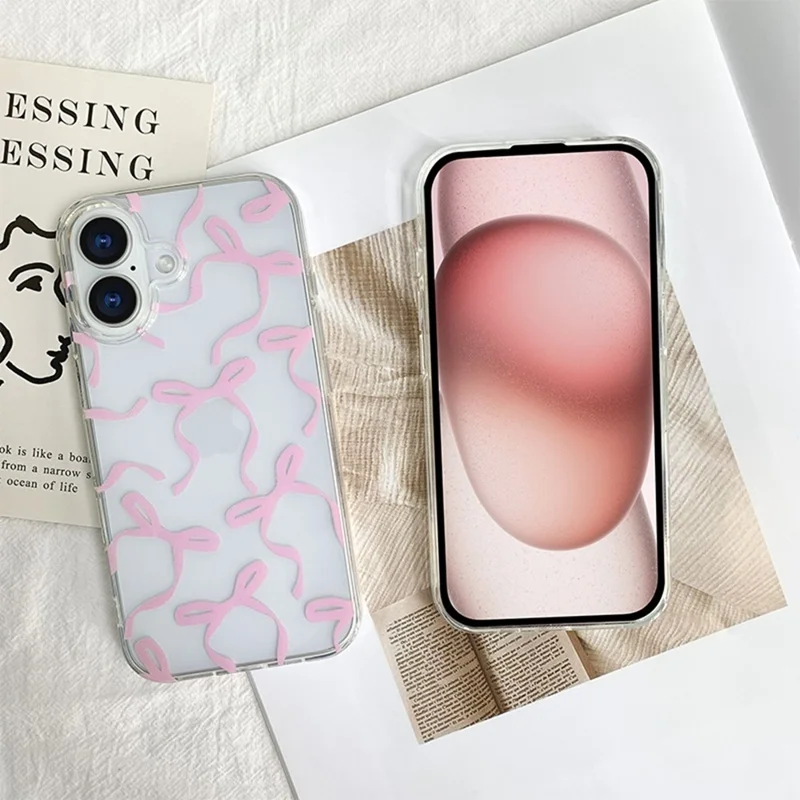 For iPhone 16 Plus Case Butterfly Pattern Soft TPU Protective Clear Cover - Pink