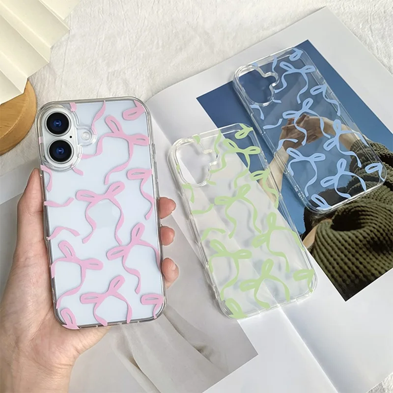 For iPhone 16 Plus Case Butterfly Pattern Soft TPU Protective Clear Cover - Pink