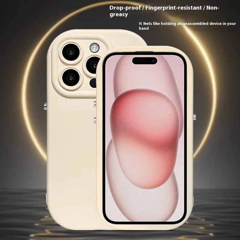 For iPhone 16 Pro Case Rounded Button Design Soft TPU Phone Back Cover - Antique White