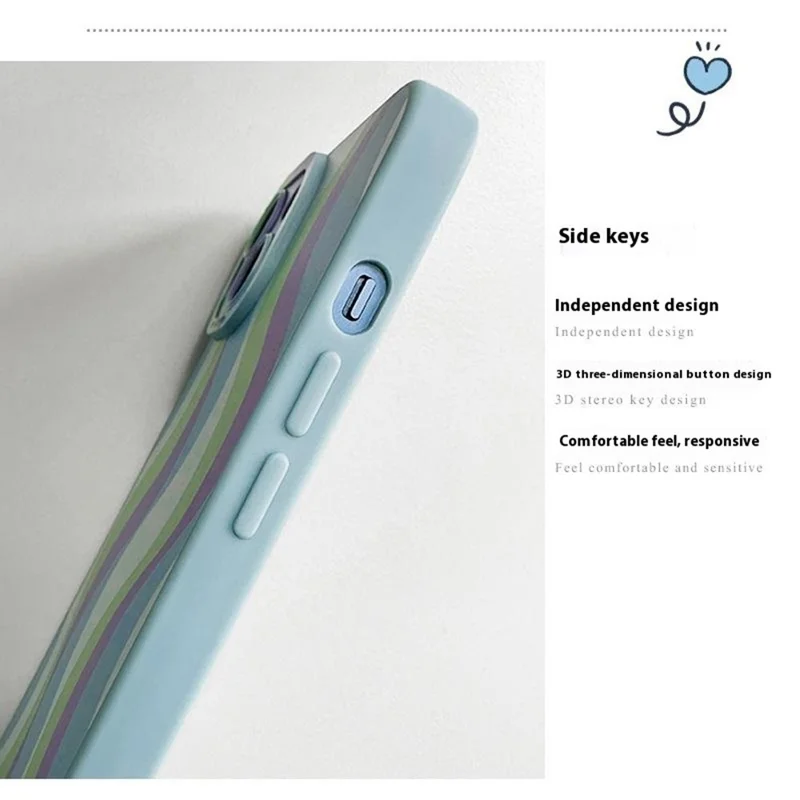 For iPhone 15 Plus Case with Phone Tether Tabs Protective TPU Phone Cover Wave Pattern Design - Purple / Blue