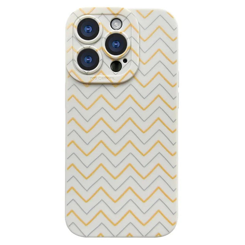 For iPhone 16 Pro Max Case with Phone Tether Tabs Protective TPU Phone Cover Wave Pattern Design - Yellow / Pink