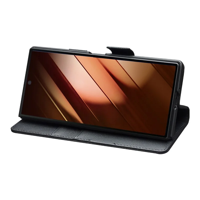QIALINO Funda de cuero de vaca auténtico con soporte y portarretratos para Samsung Galaxy Z Fold7 5G - Negro