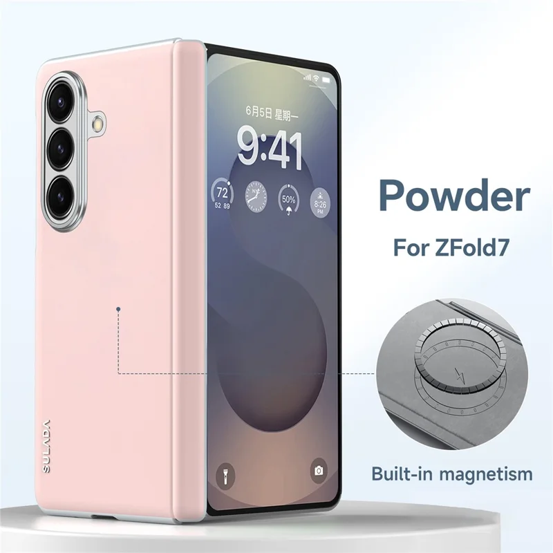 SULADA Für Samsung Galaxy Z Fold7 5G Hülle Lederhülle Kompatibel mit MagSafe Scharnierschutz - Rosa