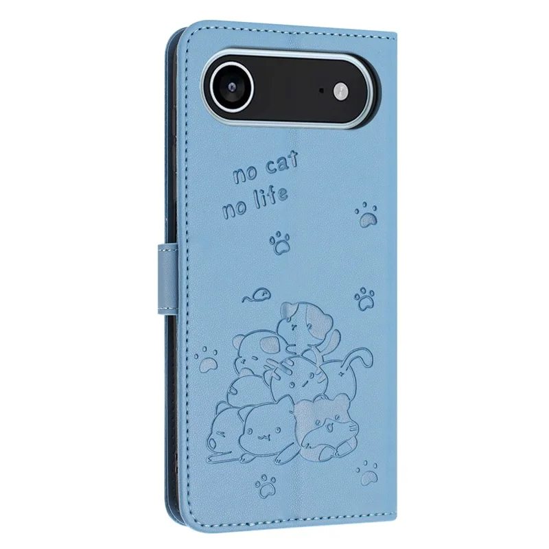 Cover a portafoglio per iPhone 17 con Stampa di Gatti in Pelle con Cinturino - Blu