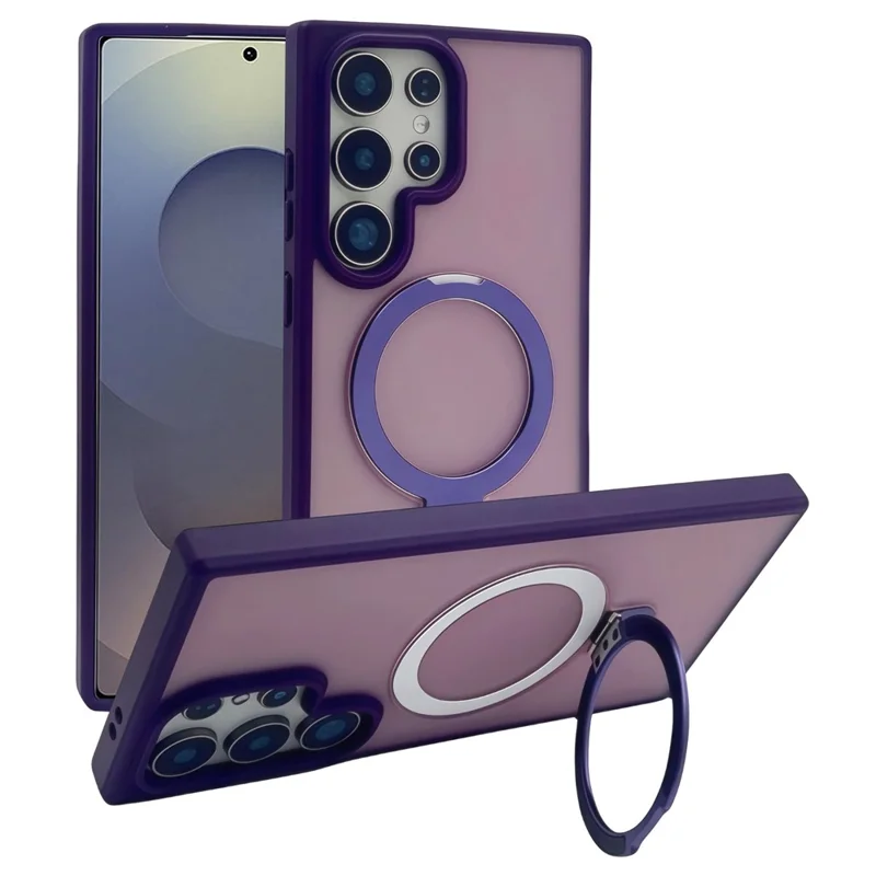For Samsung Galaxy S25 Ultra Magnetic Case with Kickstand TPU + PC Phone Back Cover - Dark Purple