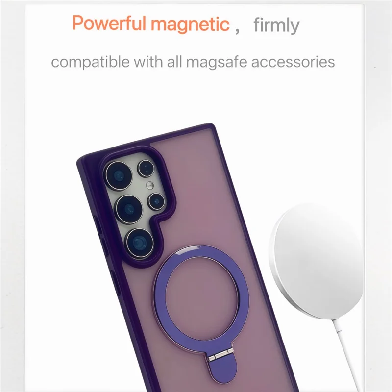 For Samsung Galaxy S25 Ultra Magnetic Case with Kickstand TPU + PC Phone Back Cover - Dark Purple