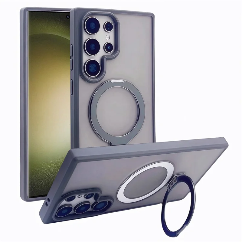 For Samsung Galaxy S23 Ultra Magnetic Case with Kickstand TPU + PC Phone Back Cover - Titanium Grey
