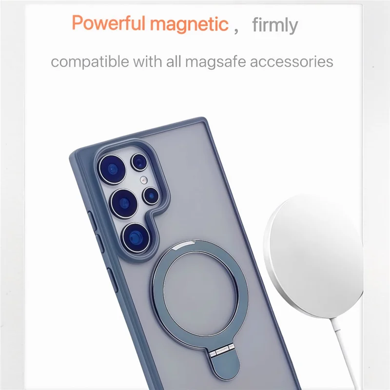 For Samsung Galaxy S23 Ultra Magnetic Case with Kickstand TPU + PC Phone Back Cover - Titanium Grey