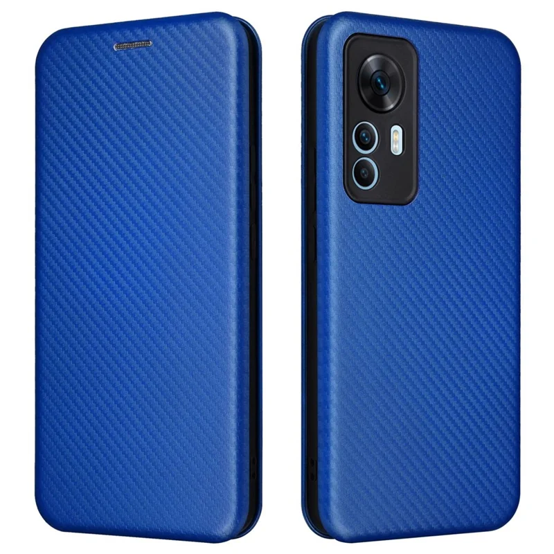 Für Xiaomi 12T 5G / Redmi K50 Ultra 5G PU Leder Phone Hülle Kartenständer Kohlefaser Textur Anti-kratzer Magnetabsorption Flip Abdeckung - Blau