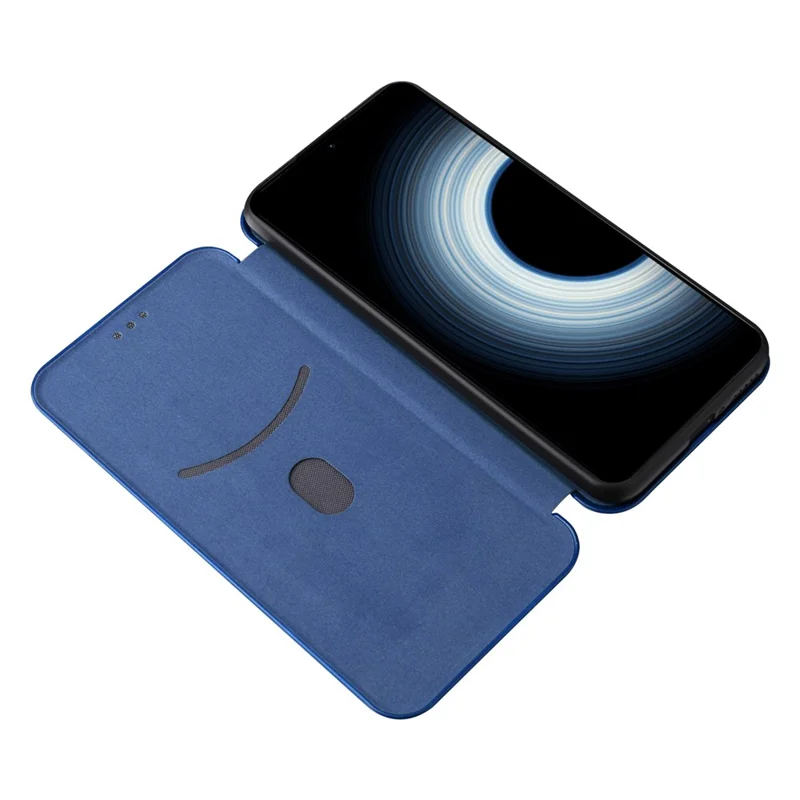 Für Xiaomi 12T 5G / Redmi K50 Ultra 5G PU Leder Phone Hülle Kartenständer Kohlefaser Textur Anti-kratzer Magnetabsorption Flip Abdeckung - Blau