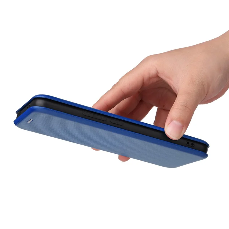 Per Xiaomi 12T 5G / Redmi K50 Ultra 5G Custodia in pelle PU Slot per schede Supporto Texture in fibra di carbonio Anti-graffio Assorbimento magnetico Flip Cover - Blu