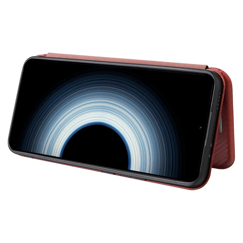 Para Xiaomi 12t 5g / Redmi K50 Ultra 5G PU Case de Cuero Ranura Ranura Soporte de Fibra de Carbono Fibra de Absorción Magnética Anti-scratch Flip Cubierta - Marrón