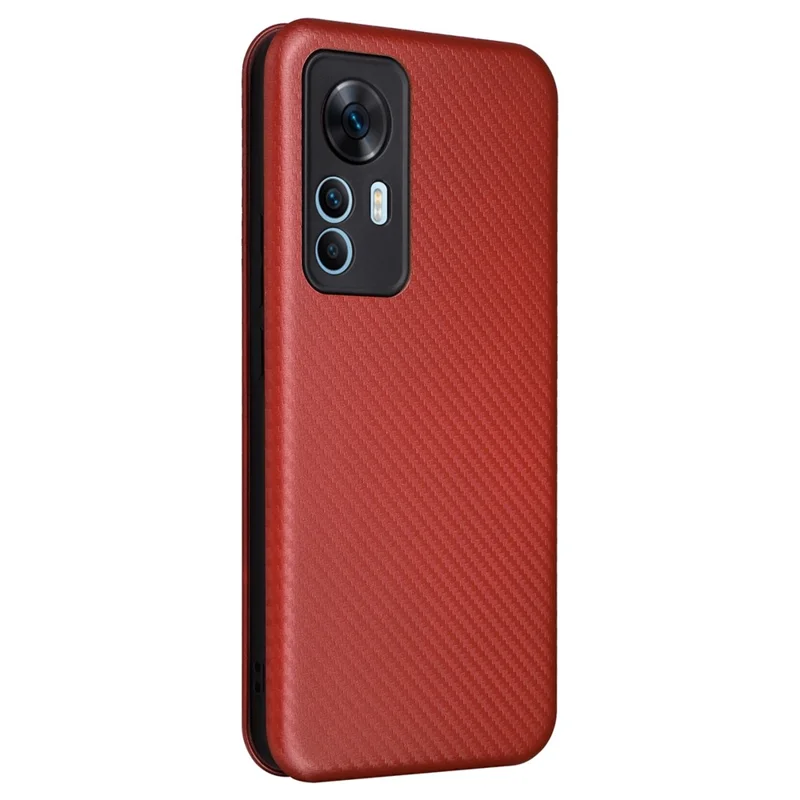 Für Xiaomi 12T 5G / Redmi K50 Ultra 5G PU Leder Phone Hülle Kartenständer Kohlefaser Textur Anti-kratzer Magnetabsorption Flip Abdeckung - Braun