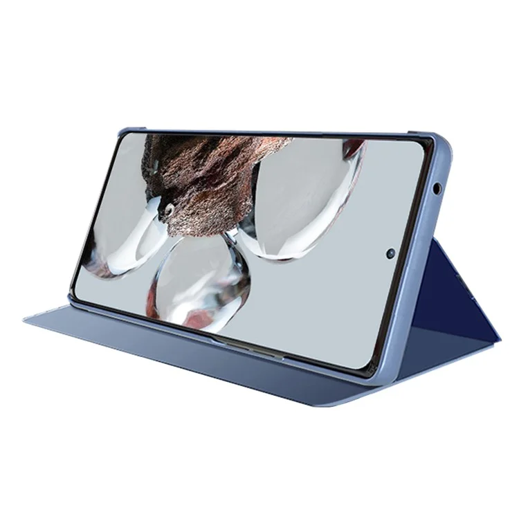 Per Xiaomi 12T 5G / 12T Pro 5G / Redmi K50 Ultra 5G PU Leather Mirror Flip Electroplating Cover Clear View Window Stand Scratch-proof Full Body Protective Phone Case - Blu