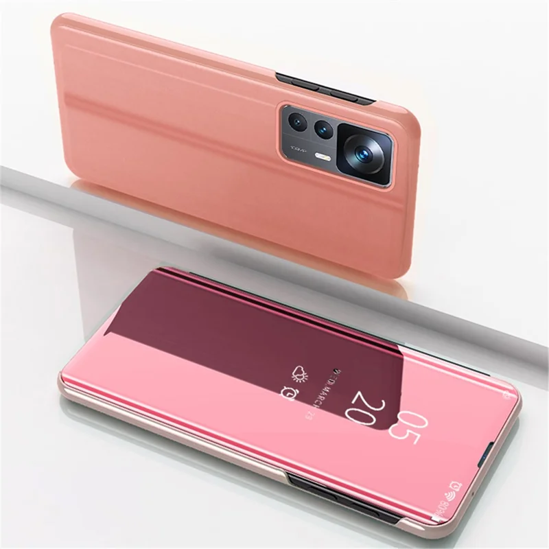 Per Xiaomi 12T 5G / 12T Pro 5G / Redmi K50 Ultra 5G Custodia Protettiva in PU Leather Flip Elettroplaccata con Vista Finestra Chiara Supporto Antigraffio Corpo Completo - Oro Rosa
