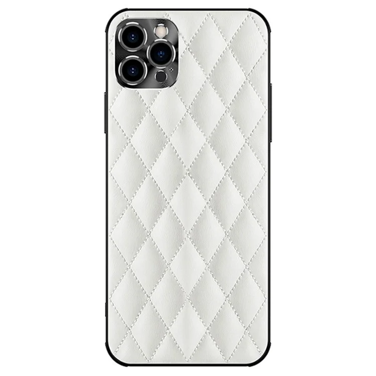 Pour Iphone 12 Pro Max 6,7 Pouces à L'épreuve de Poussière PU Leather + Tpu Couverture de Téléphone Portable Tprack Rhombus Texture Tempel - Blanche