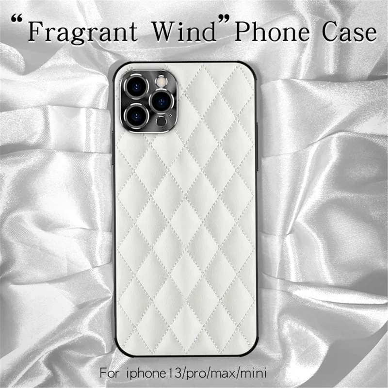 Phone Case for iPhone 13 Pro Max 6.7 inch, Shockproof PU Leather+TPU Anti-scratch Rhombus Texture Phone Cover Shell - White