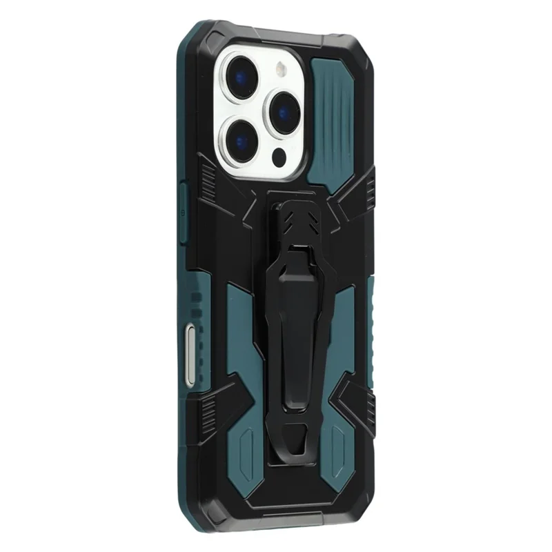 For iPhone 16 Pro Case with Kickstand Belt Clip Design TPU + PC Phone Back Cover - Green