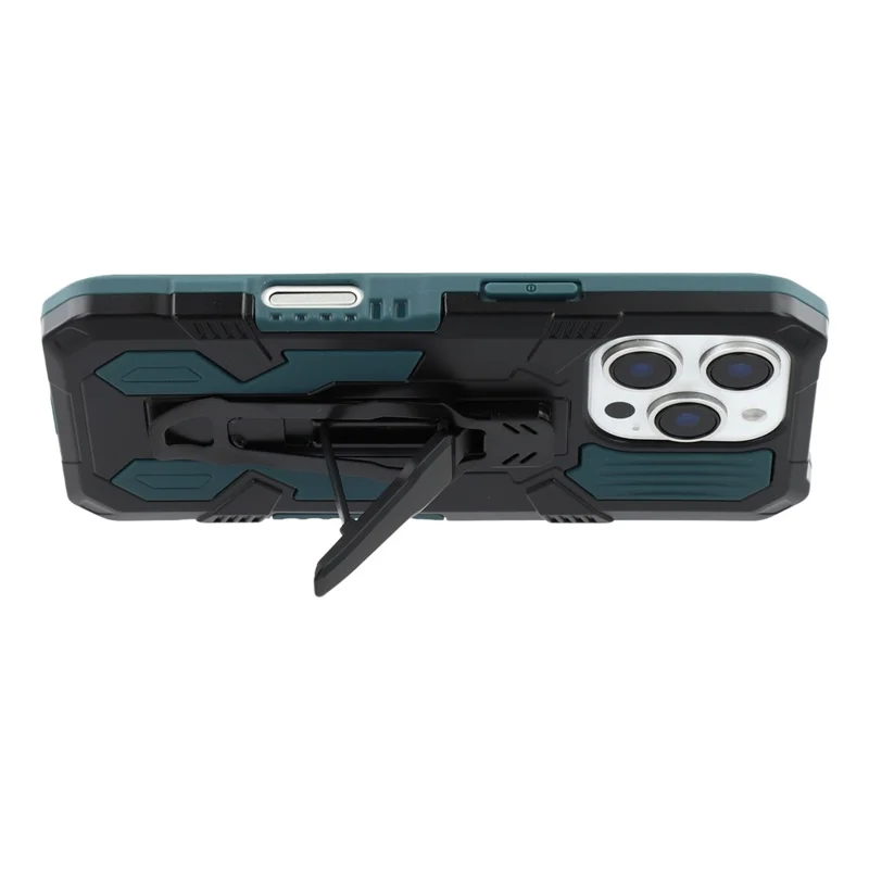 For iPhone 16 Pro Case with Kickstand Belt Clip Design TPU + PC Phone Back Cover - Green
