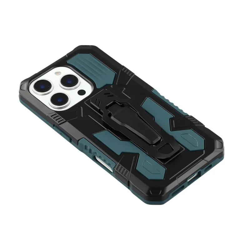 For iPhone 16 Pro Case with Kickstand Belt Clip Design TPU + PC Phone Back Cover - Green