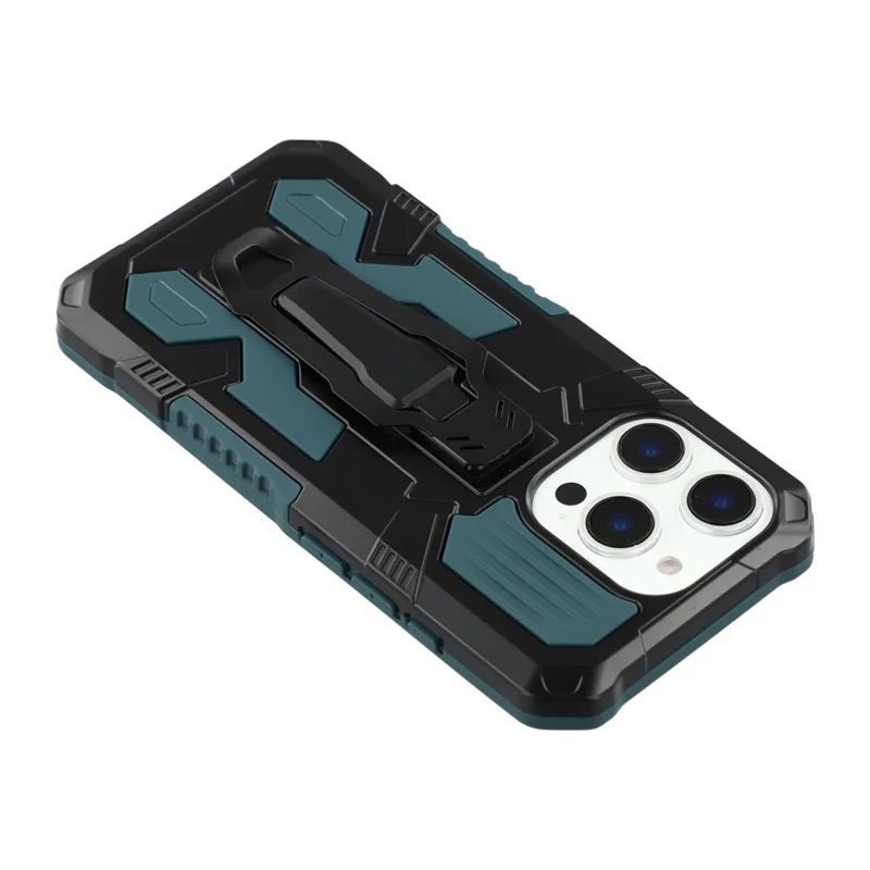 For iPhone 16 Pro Case with Kickstand Belt Clip Design TPU + PC Phone Back Cover - Green