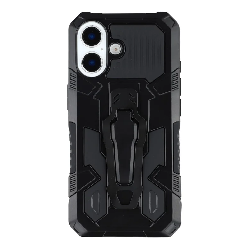 For iPhone 16 Case with Kickstand Belt Clip Design TPU + PC Phone Back Cover - Black