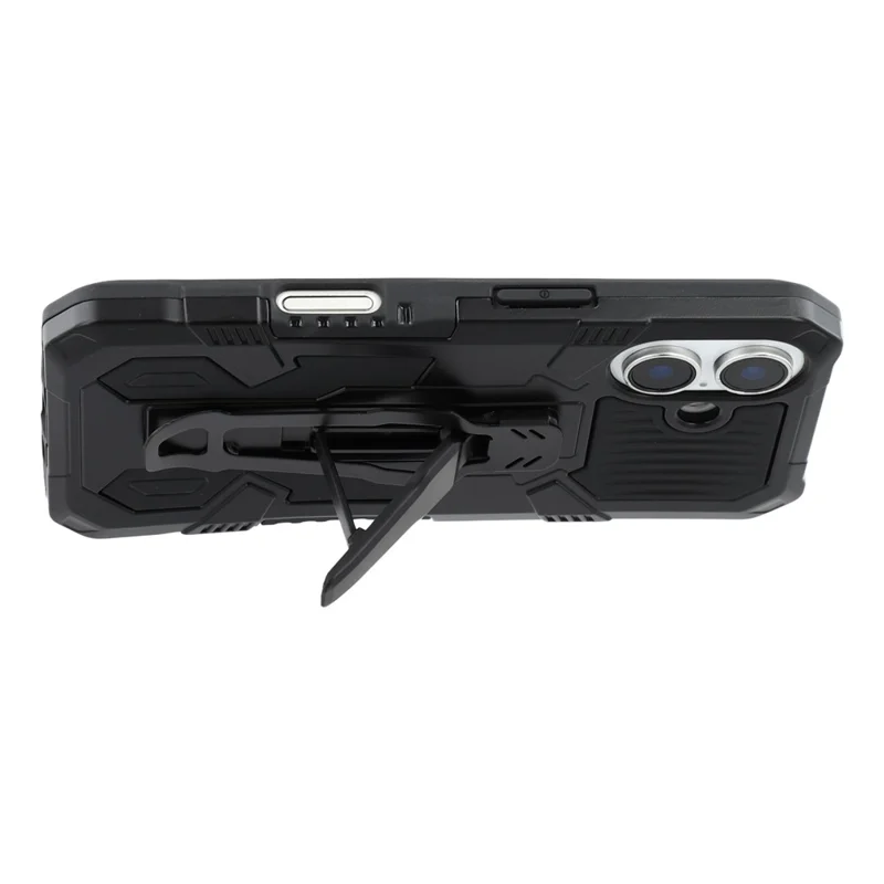 For iPhone 16 Case with Kickstand Belt Clip Design TPU + PC Phone Back Cover - Black