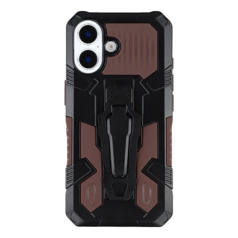 For iPhone 16 Plus Case with Kickstand Belt Clip Design TPU + PC Phone Back Cover - Coffee