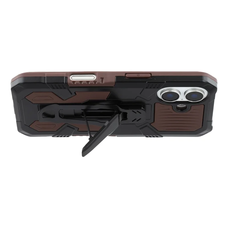 For iPhone 16 Plus Case with Kickstand Belt Clip Design TPU + PC Phone Back Cover - Coffee