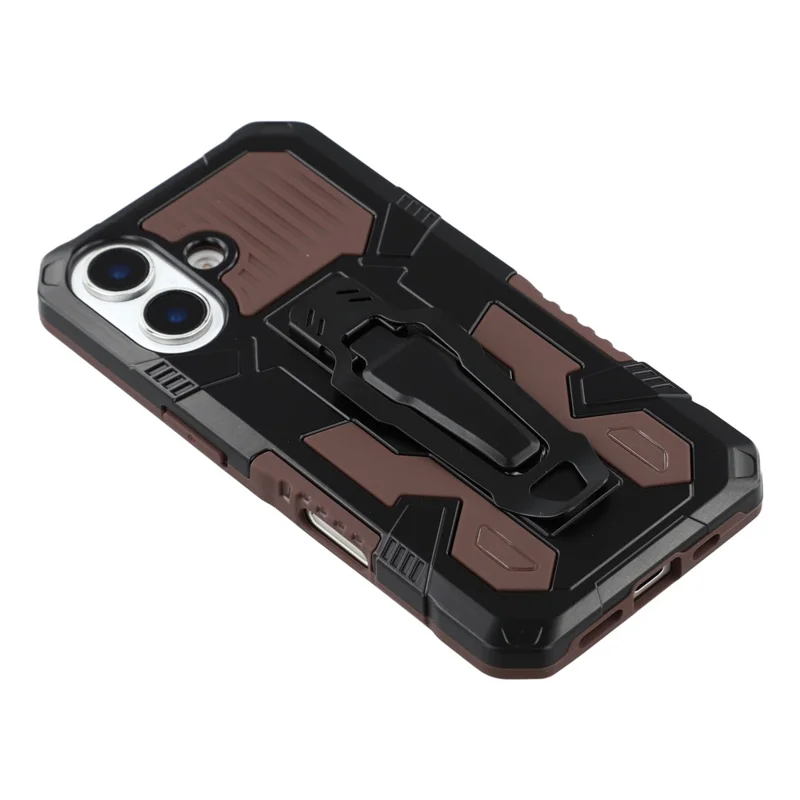 For iPhone 16 Plus Case with Kickstand Belt Clip Design TPU + PC Phone Back Cover - Coffee