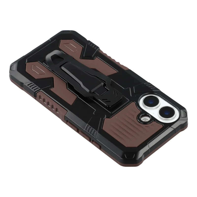 For iPhone 16 Plus Case with Kickstand Belt Clip Design TPU + PC Phone Back Cover - Coffee