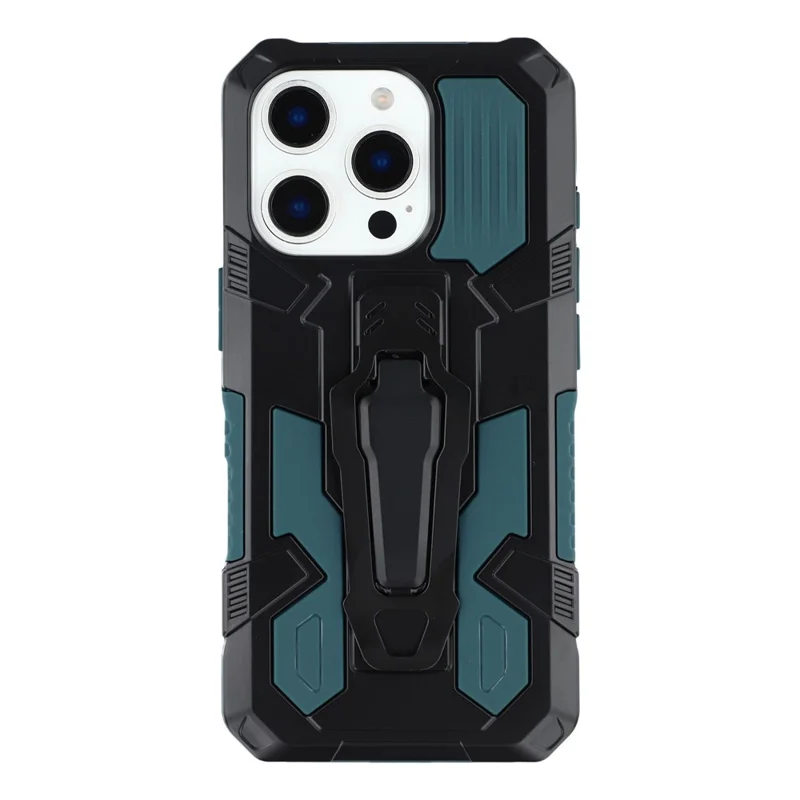 For iPhone 16 Pro Max Case with Kickstand Belt Clip Design TPU + PC Phone Back Cover - Green