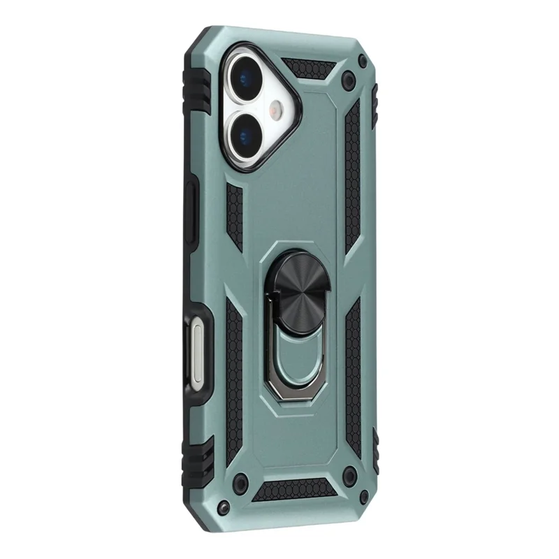 Funda para iPhone 17 con correa para la muñeca, soporte y cubierta de teléfono de PC + TPU - Verde negruzco