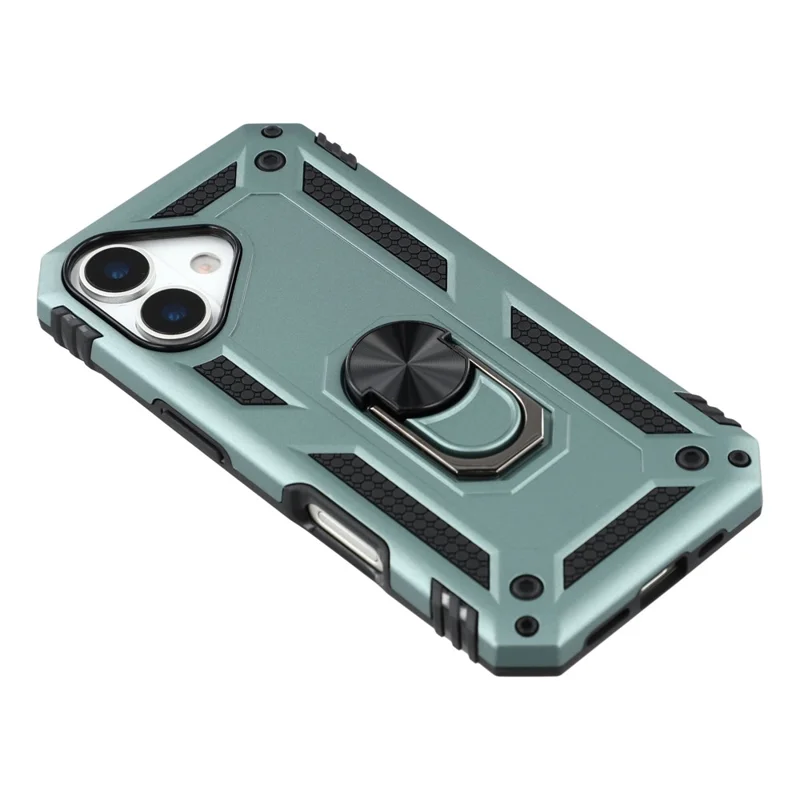 Funda para iPhone 17 con correa para la muñeca, soporte y cubierta de teléfono de PC + TPU - Verde negruzco