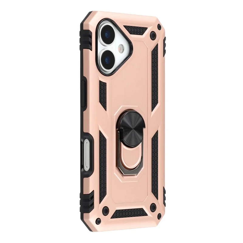 For iPhone 17 Case with Shoulder Strap Kickstand PC + TPU Phone Cover - Rose Gold