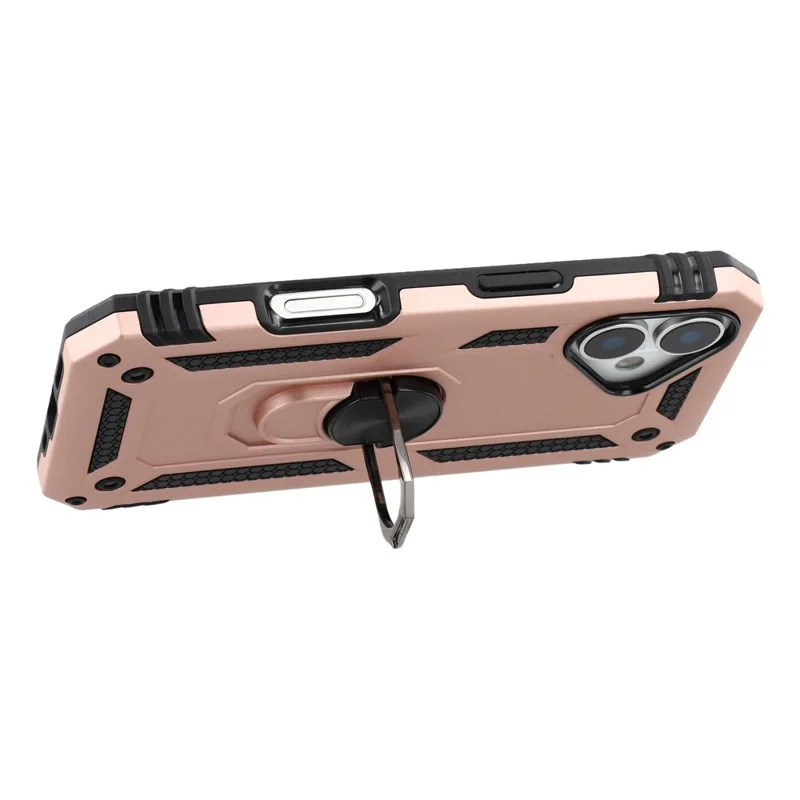 For iPhone 17 Case with Shoulder Strap Kickstand PC + TPU Phone Cover - Rose Gold