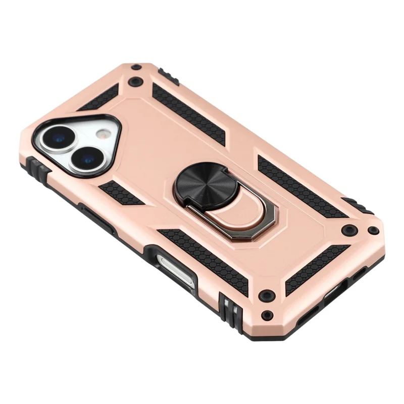 For iPhone 17 Case with Shoulder Strap Kickstand PC + TPU Phone Cover - Rose Gold