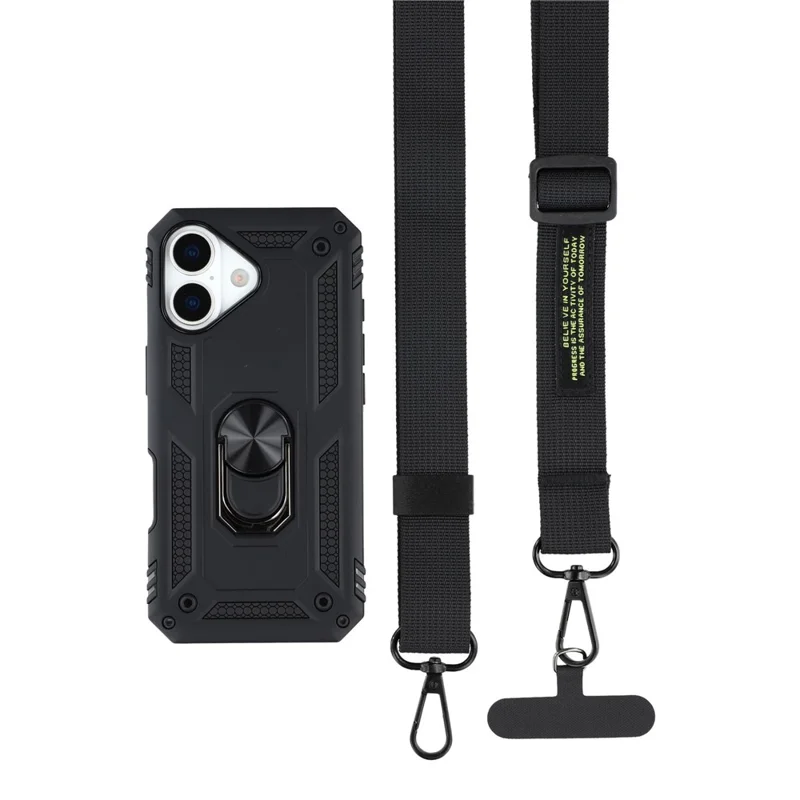 Étui pour iPhone 17 avec Bandoulière et Support Béquille PC + TPU - Noir